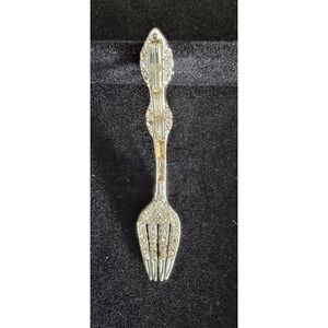 SparklingRhinestone Fork BroochPin SilverTone Glamour Statement Jewelry vintage‎